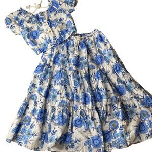 Little Girls 7 Haute Hippie Floral Two Piece Set Tropical Greece Vacation Lined